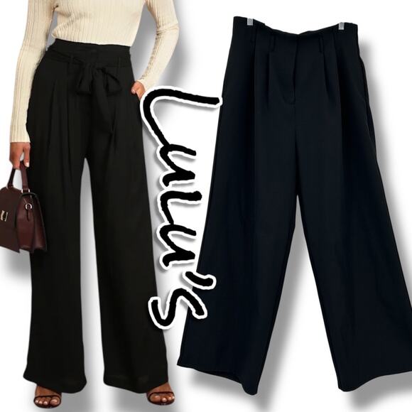 Lulus Chic Position Paperbag Waist Wide Leg Pants Trousers Black Womens Sz XL - Picture 1 of 12